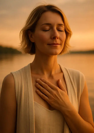 Portrait d’une femme sereine au bord de l’eau, symbolisant le calme retrouvé grâce à la méthode Clarté Mentale.