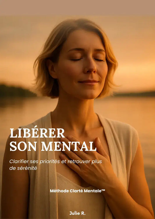 Femme apaisée au coucher du soleil, illustrant le guide Libérer son mental – retrouver clarté et sérénité.